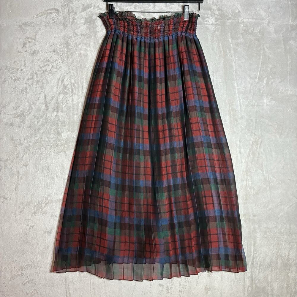 Vintage Ann Taylor Smocked Waist Pleated Tartan Skirt Size M